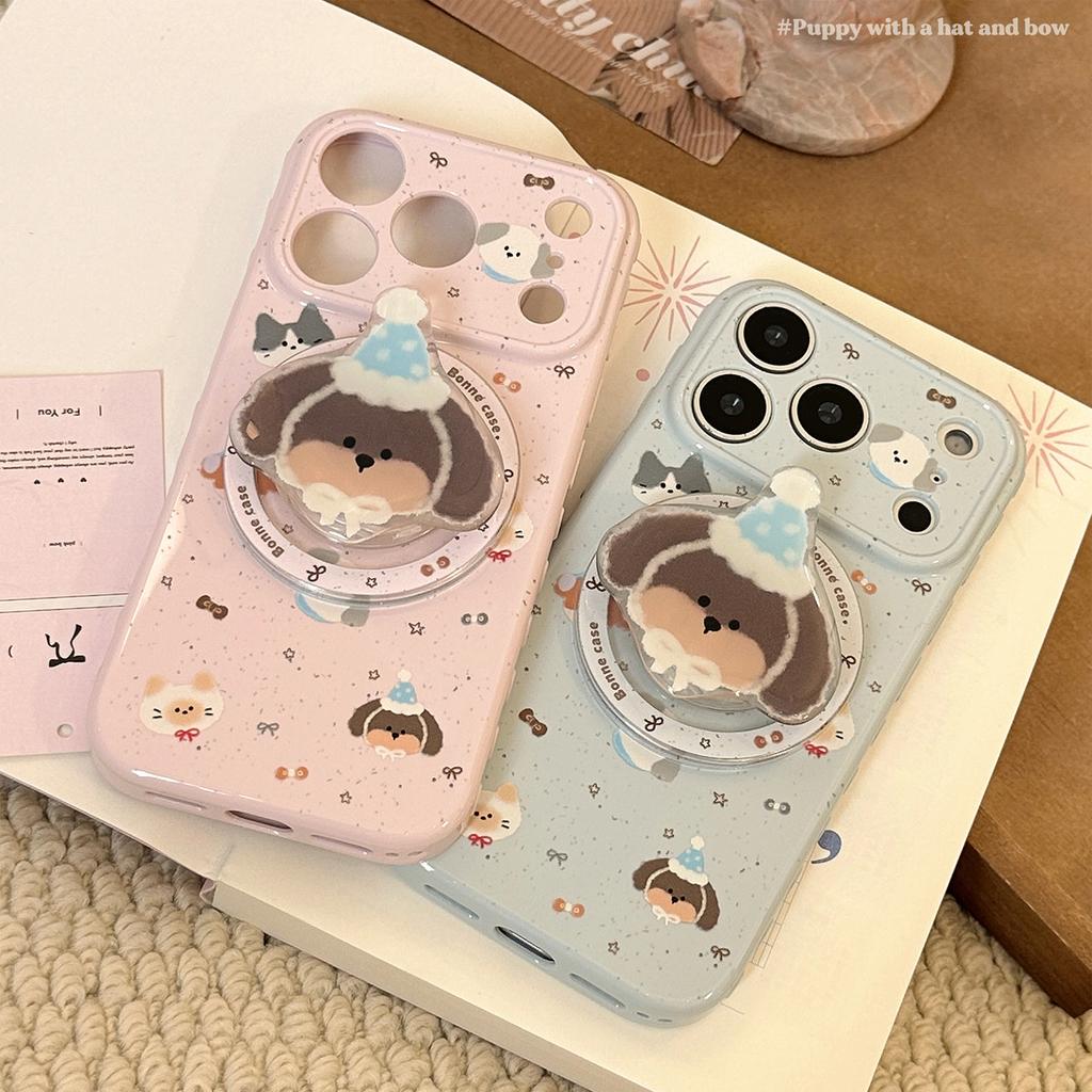 Cartoon graffiti puppy magnetic suction bracket is suitable for 17 Apple 17promax mobile phone case iphone16 soft 15 generation