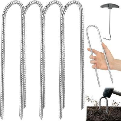 4er-Pack 30 cm schwere Erdspieße, verzinkter Stahl U-Haken Bewehrungsanker für Trampolin, Campingzelte & Gartenzaun, Rostfrei Landschaft