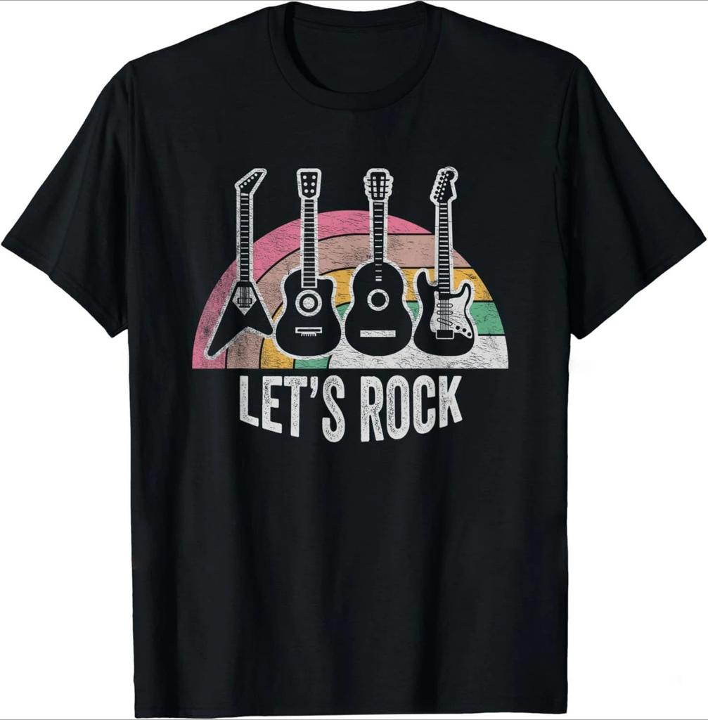 Lets Rock Electric Guitar Music Lover Band Guitarist Retro TShirt Unisex Summer Tshirt Fashion Causal T Shirt Tees