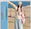 Women's Blue Plaid High-Waisted Loose-Fit Yamamoto Pants - Petite, Casual Wide-Leg, Spring/Autumn 2025 Collection.