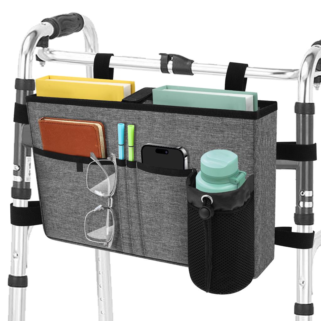 Walker Bag Folding Rollator Walker Storage Basket Tote Bag with Cup Holder Release Hand Carry Pouch for Seniors and Handicapped