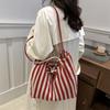 New Korean Version Retro Literary Handbag Simple Small Fresh Striped Canvas Bag Casual Large Capacity Single-shoulder Women's Bag