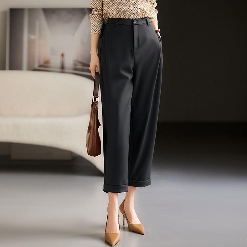 

Весенние брюки для женщин, темпераментные, облегающие, коконообразные, брюки-серпы, новый стиль, маленькие девятиточечные брюки Харлен, брюки-ножницы S чёрный