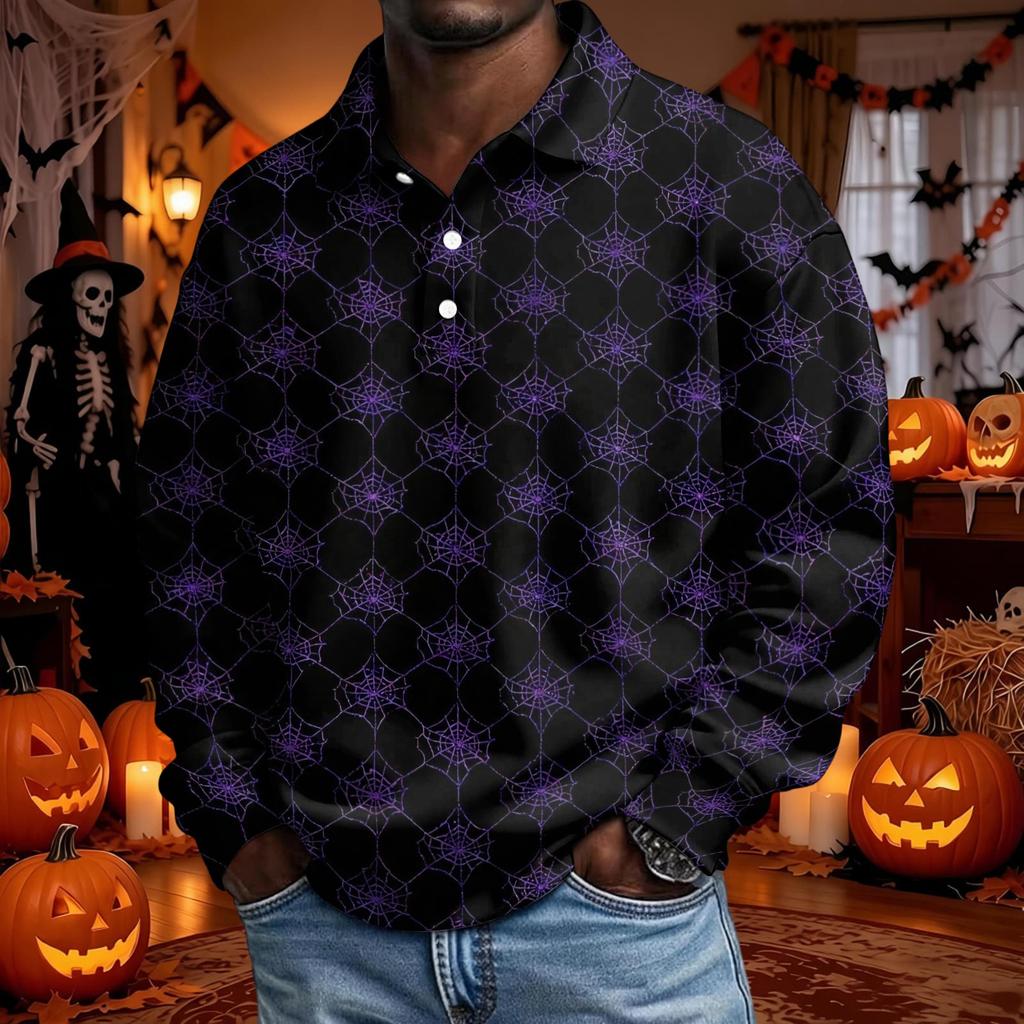 Men's Long Sleeve Loose Fit Casual T-Shirt for Halloween Party or Everyday Wear