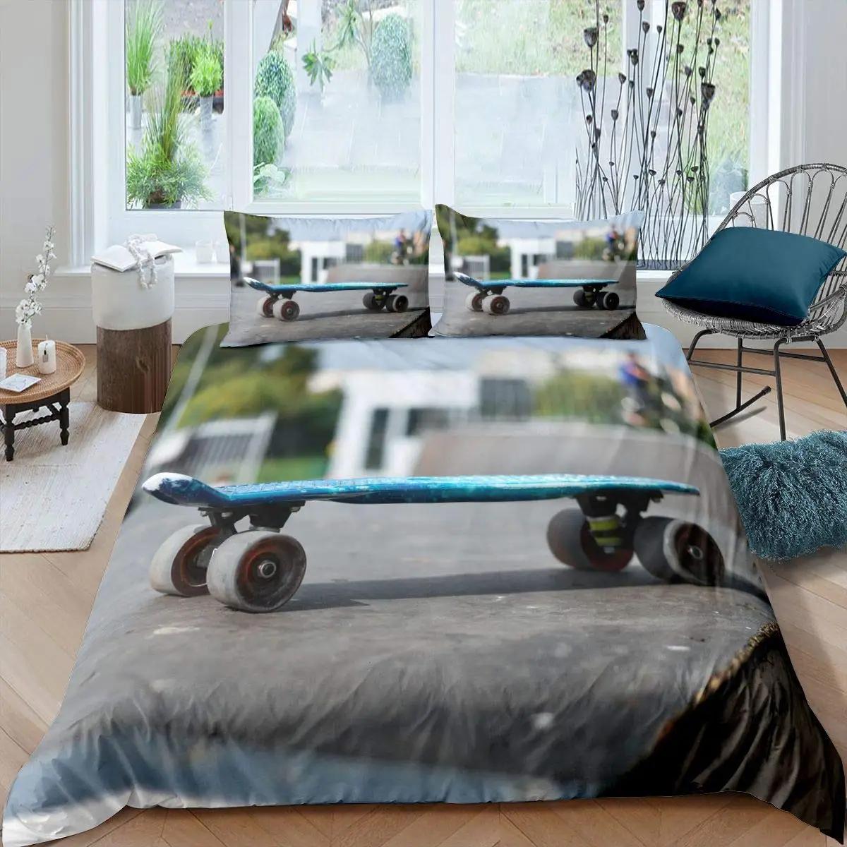 

Пододеяльник для скейтборда, комплект постельного белья для мальчиков и девочек, хипстерский декор, пододеяльник с экстремальным видом спорта, 3 шт. 229x229cm 90x90in