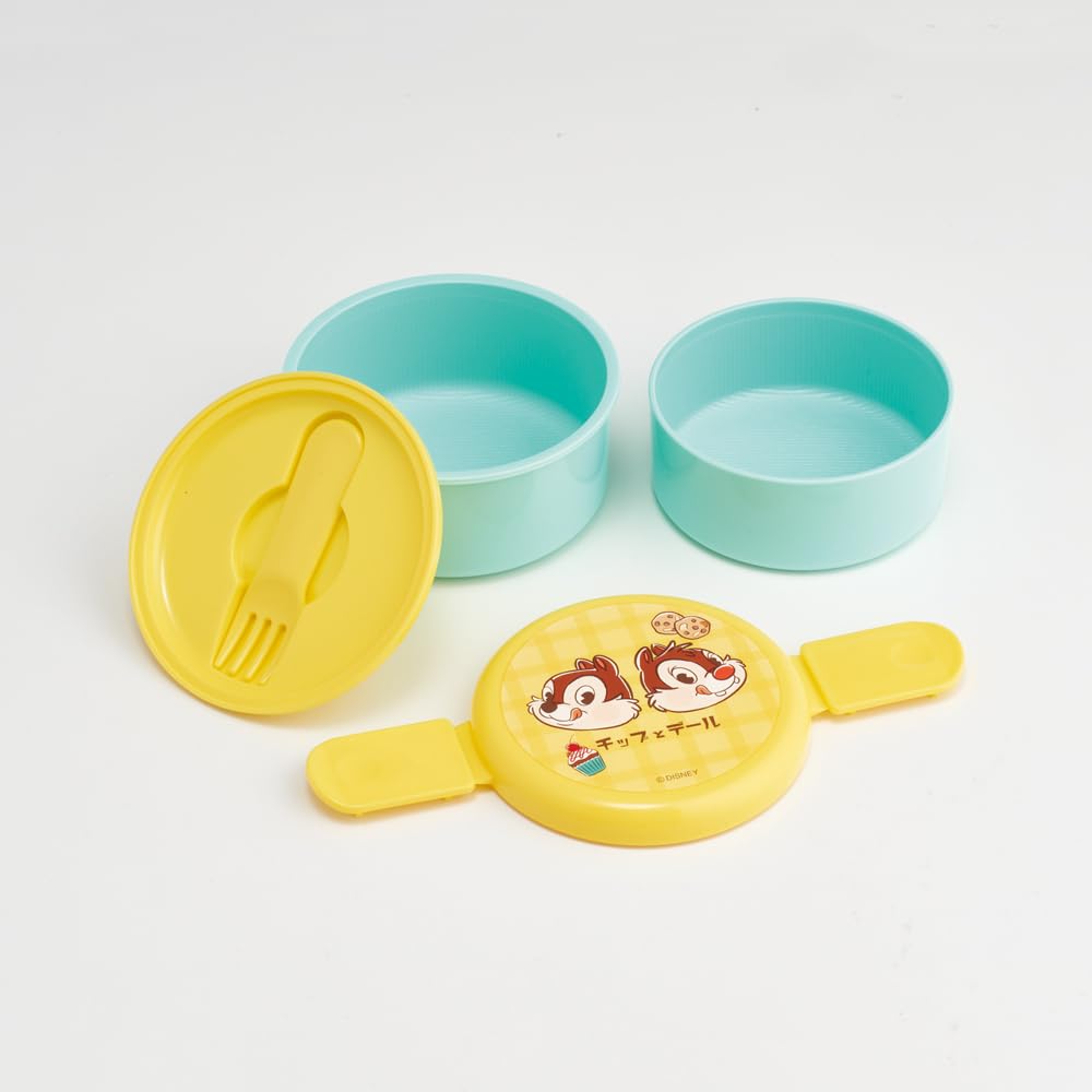 Skater Bento Rice Ball Made In Disney Cafe Chip Box, 500ml, Two-Tier, Round, Case, Antibacterial, Japan, Retro, & Dale, ONWR1AG-A