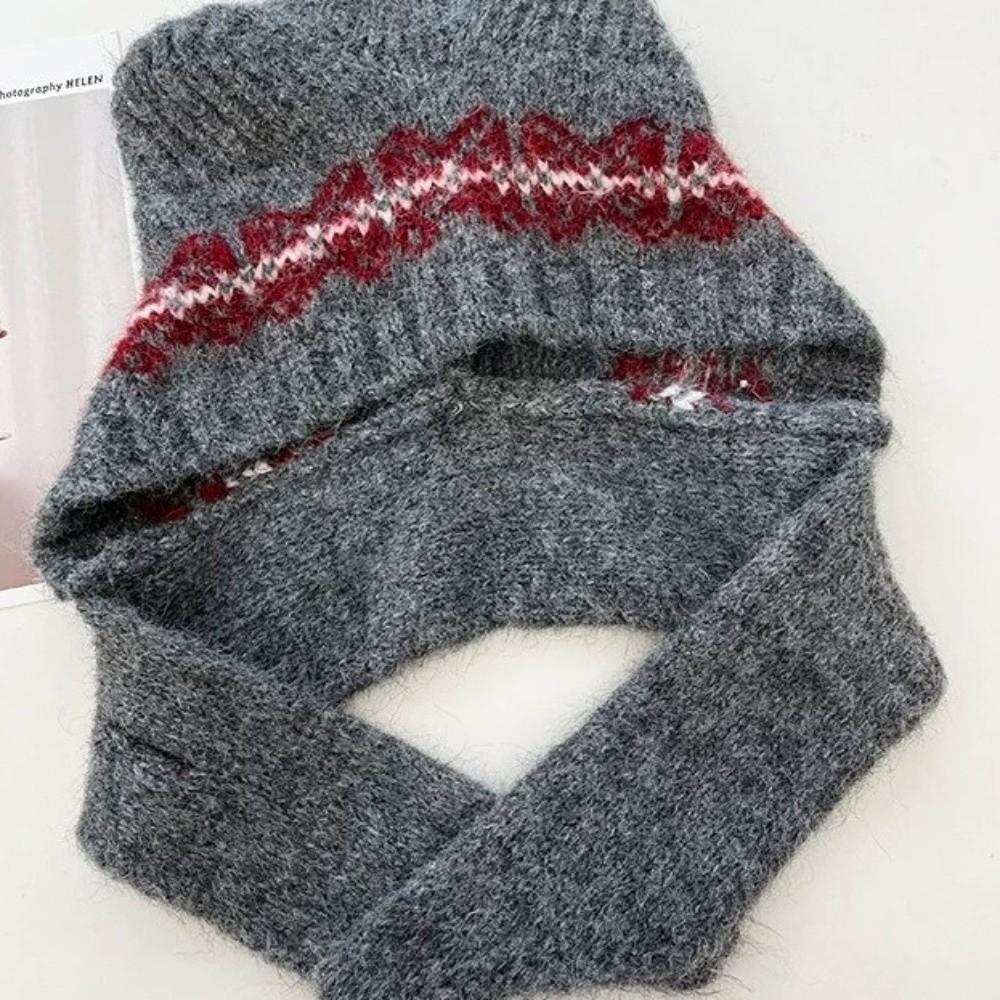 Cat Ear Warm Knitted Hat Pullover Style Windproof Balaclava Hat Thickened Ear Protection Women's Knitted Scarf Hat