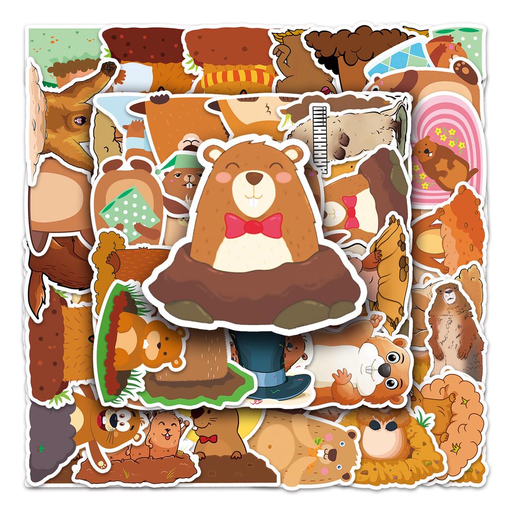 50 Groundhog Doodle Personalized Cartoon Animal Children's Gurgle Card DIY Mobile Box Stickers Waterproof