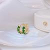 French Elegant Fashion Jewelry 14K Real Gold Plating Emerald Zircon Simple Round Earring Women's Halloween Girl Gift Accessories