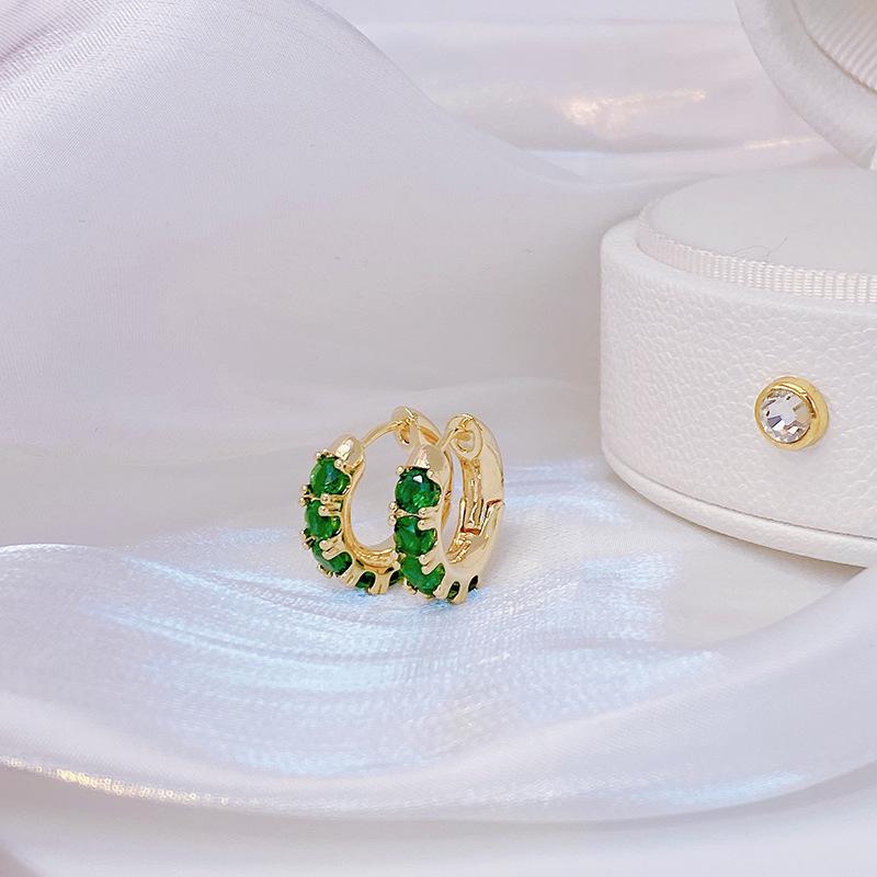 French Elegant Fashion Jewelry 14K Real Gold Plating Emerald Zircon Simple Round Earring Women's Halloween Girl Gift Accessories
