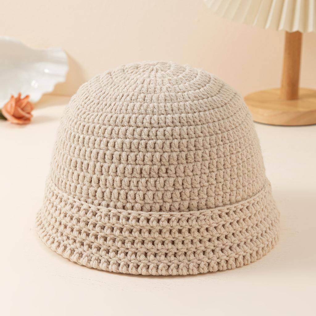 Handmade Crocheted Watermelon Skin Woolen Hat Women'S Knitted Hat Warm And Thick Ear Protection Hat Solid Color Cold Hat