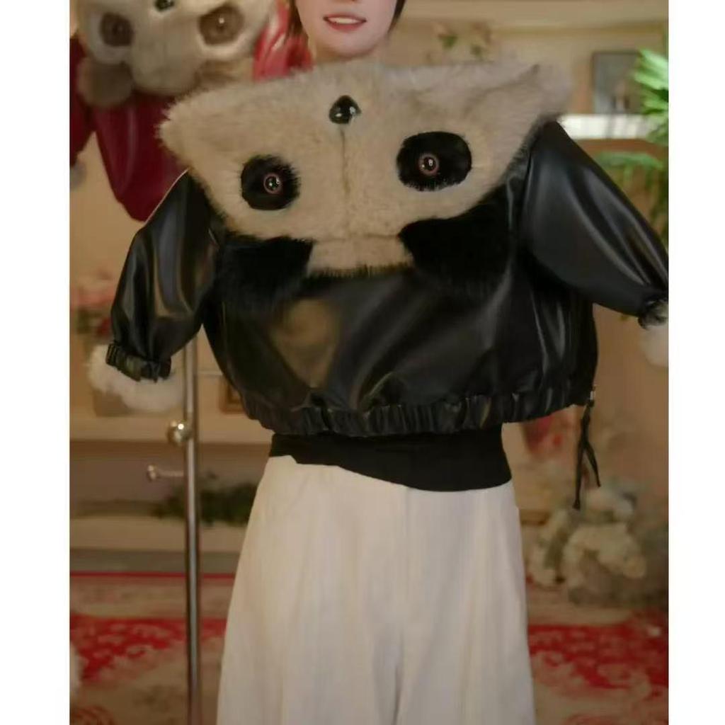 2025 Unisex Kids Panda Faux Fur Coat: Stylish Autumn/Winter Plush Hooded Jacket