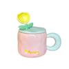 Tulip Mug with Lid Spoon with High Appearance and Cute Home Office Girl Ceramic Drinking Cup Souvenir