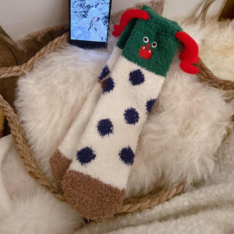 Cute and Funny Fluffy Sleep Socks, Coral Fleece Warm Socks, Winter and Autumn Cartoon Home Floor Socks, Women's Socks