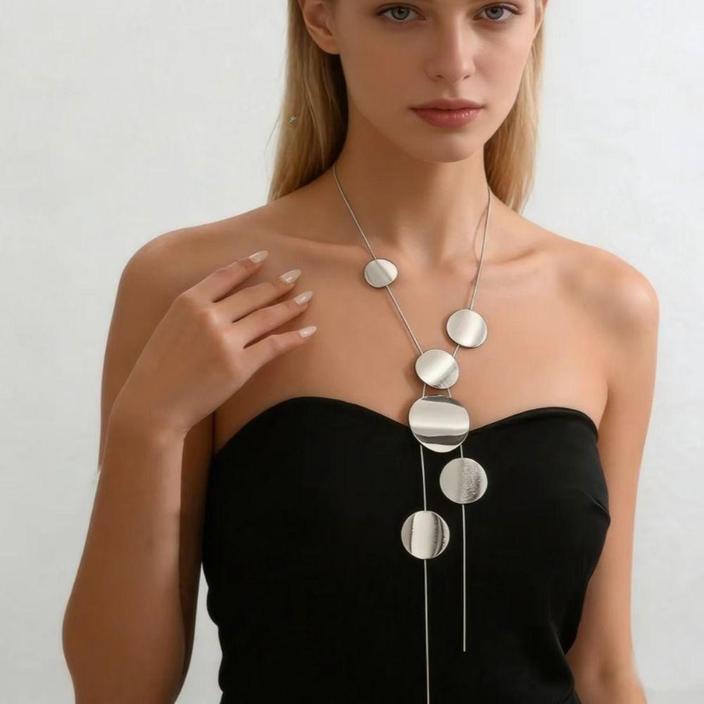 Fashion Geometric Necklace Metal Sequin Long Pendant Necklace Vintage Tassel Necklace Daily Wear