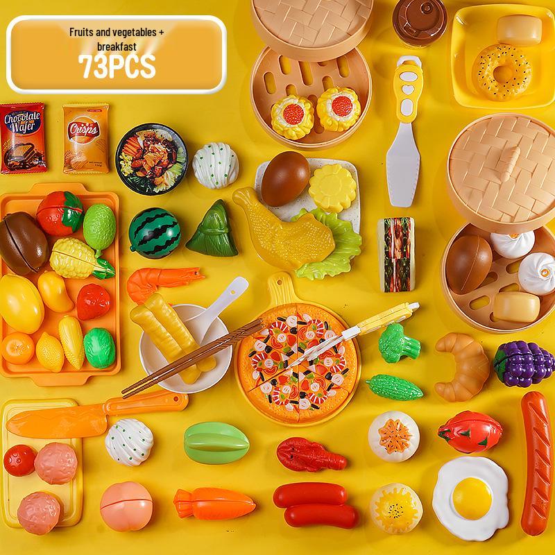 Cross-Border Kids' Fruit Cutting Toy Set: Simulation Veggie & Fruit Basket with Role-Playing Pizza Kitchenware for Boys & Girls