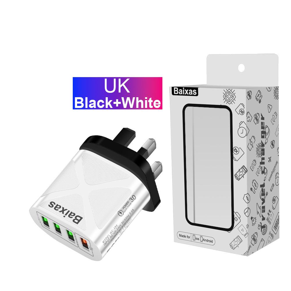 4-Port QC3.0 Universal Fast Charger: EU/US/UK/AU Standards, Multi-Voltage (5V/9V/12V) for Travel