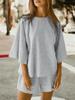 Womens 3/4 Sleeve Lounge Set Oversized Top and Elastic Waist Shorts