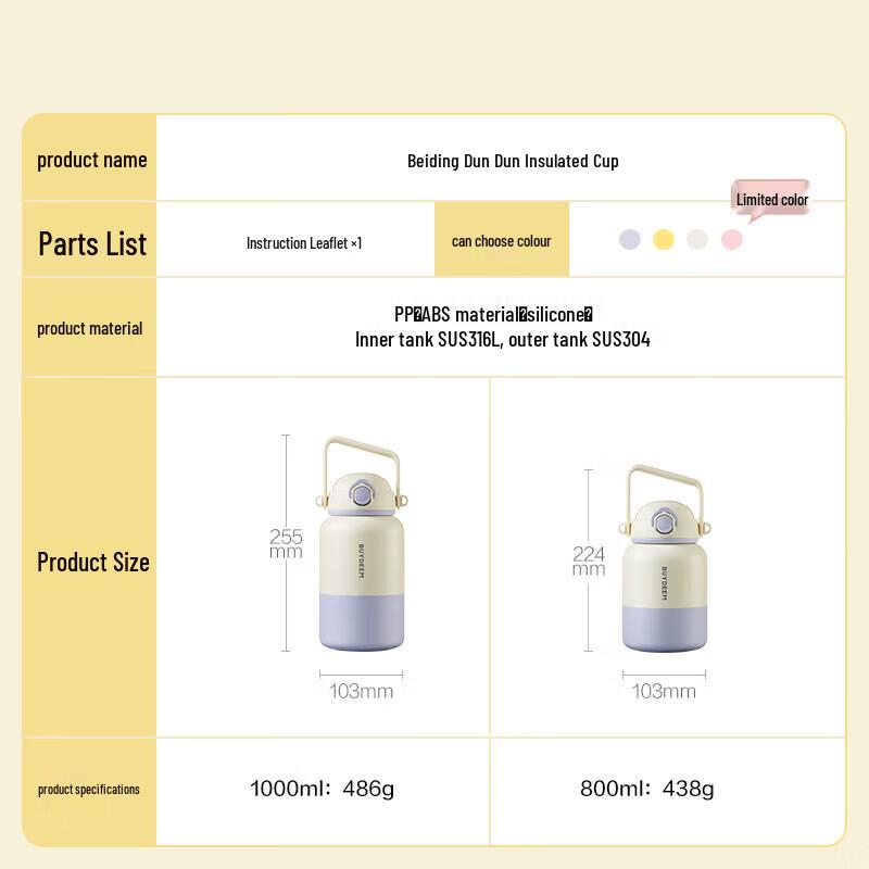 Buydeem 1000ml Portable Insulated Water Bottle