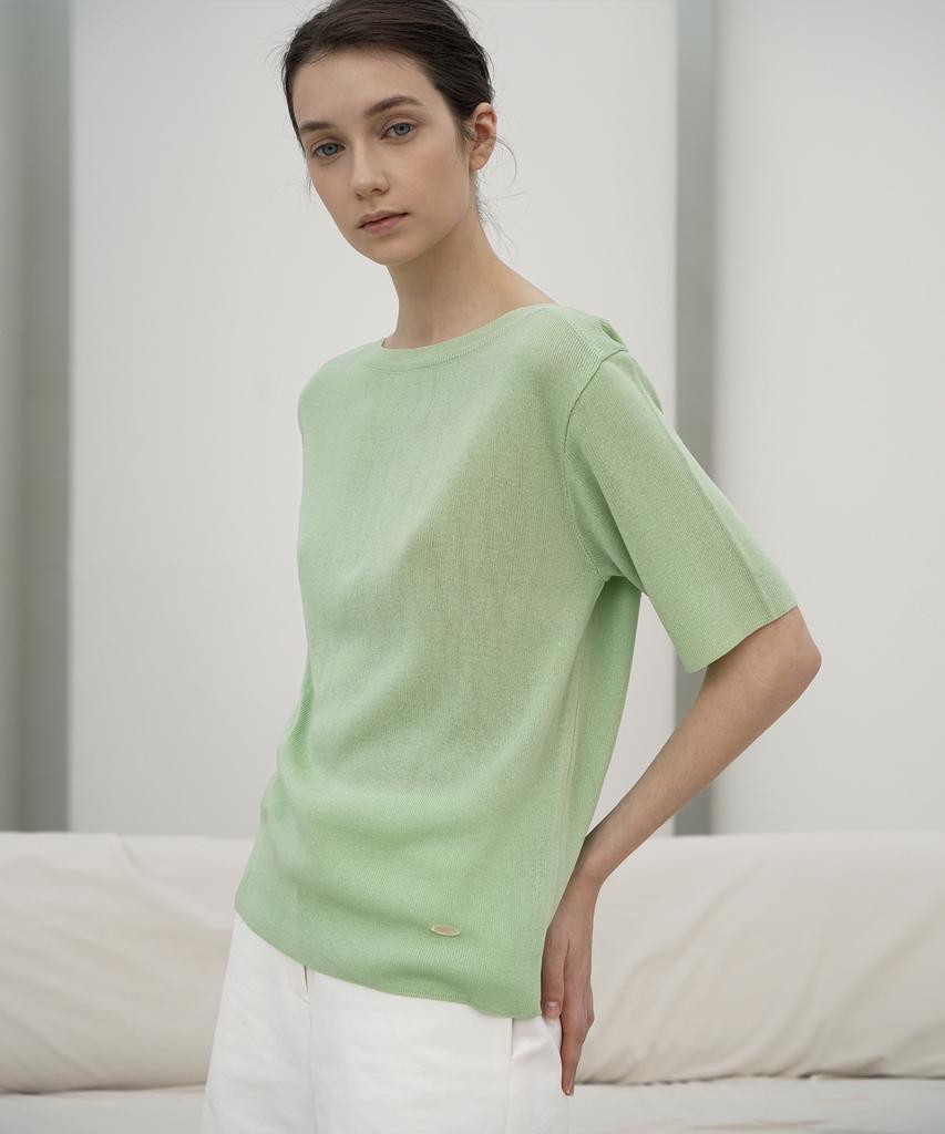 Rie 2Color Boat Neck Short Sleeved Knit Top Lg