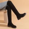 2024 New Women Boots Winter The Knee Boots Comfort Lace Up Chunky Med High Heels Shoes Fashion Warm Round Toe Boots