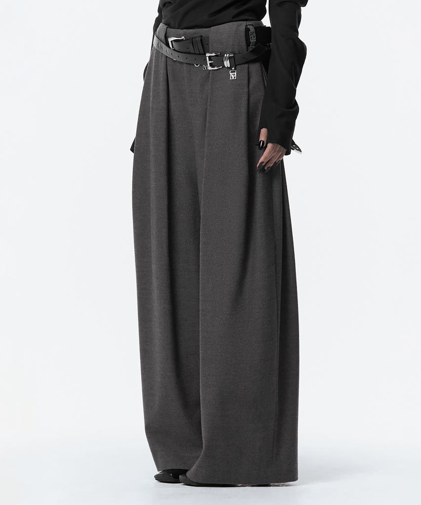 Teulimingbeodeu Wide Wool Tuck Slacks [ Gray ]