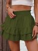Women High Waist Smocked Ruffle Skort Layered Tiered Casual Summer Wide Leg Shorts Skirt