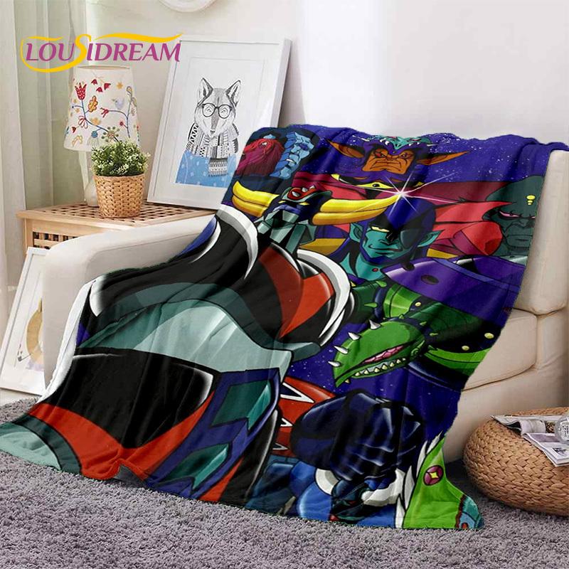 3D Cartoon UFO Robot Grendizer Anime Soft Blankets,Keep Warm Flannel Throw Blanket for Picnic Beds Sofa Home Bedroom Gifts Kids