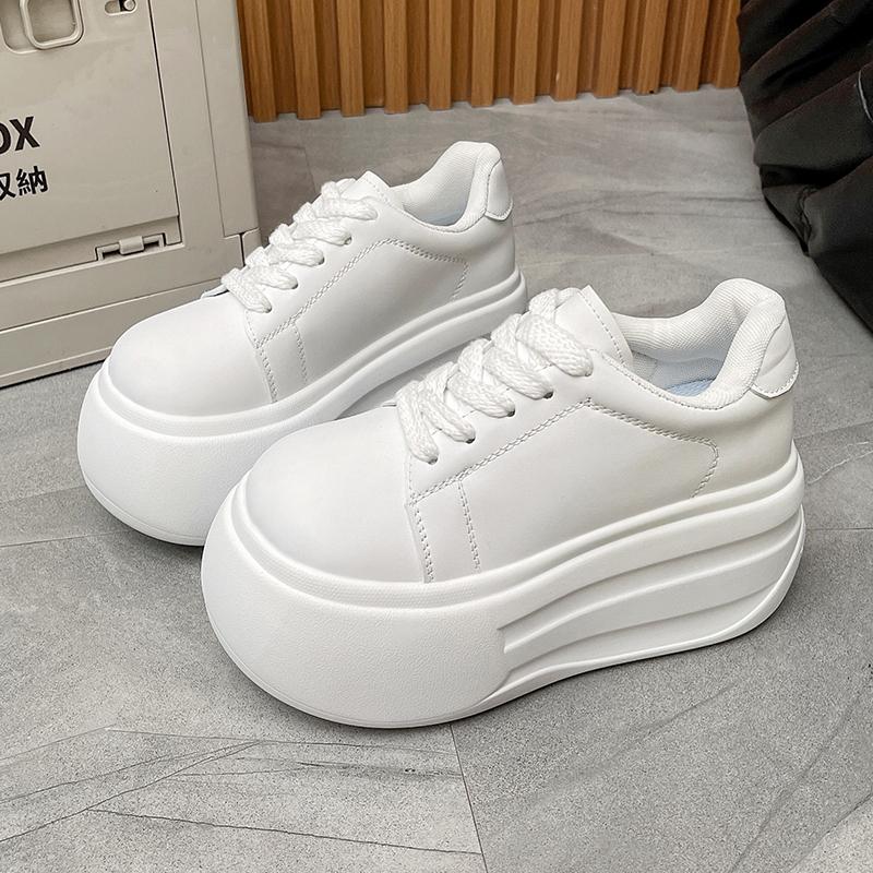 Fashion 8 CM Women's Autumn Thick Bottom Shoes Breathable Microfiber Leather Vulcanize Flat Platform Sneakers White Walking Shoes