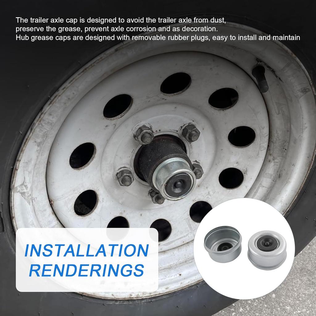 2Pcs 2.72" Trailer Axle Wheel Hub And Bearing Dust Cap With Extra 2 Rubber Plugs For Most 7000 To 8000 Pound Axles Dexter Trailer Axle Dust Cap Cup