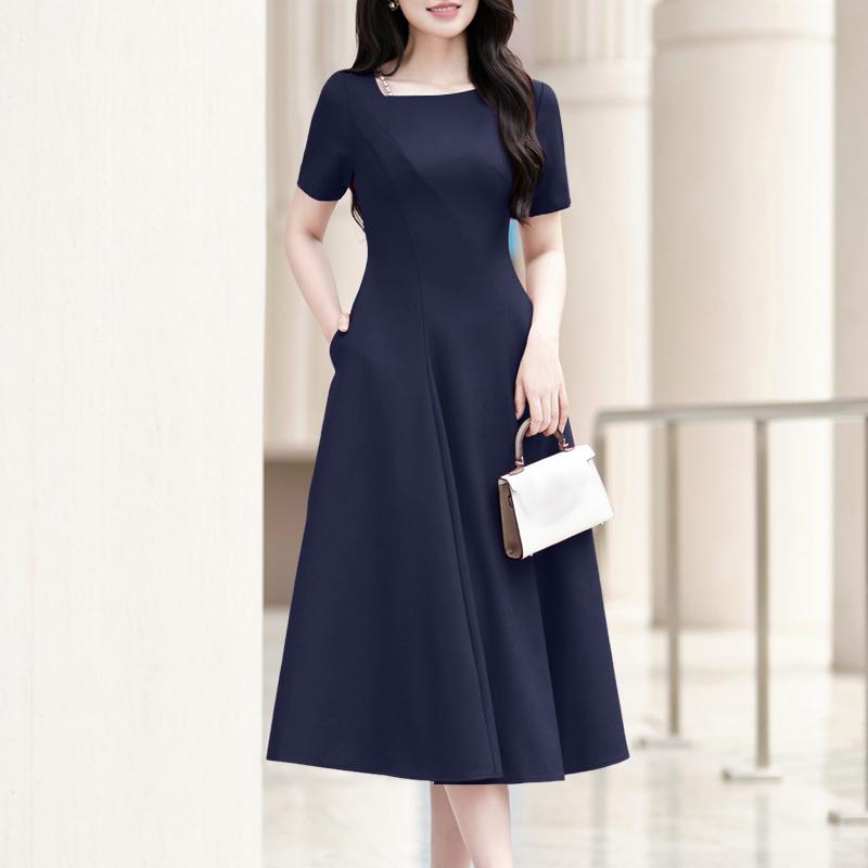 ZANZEA Women Casual Round Neck Solid Color Summer Short Sleeve Dress