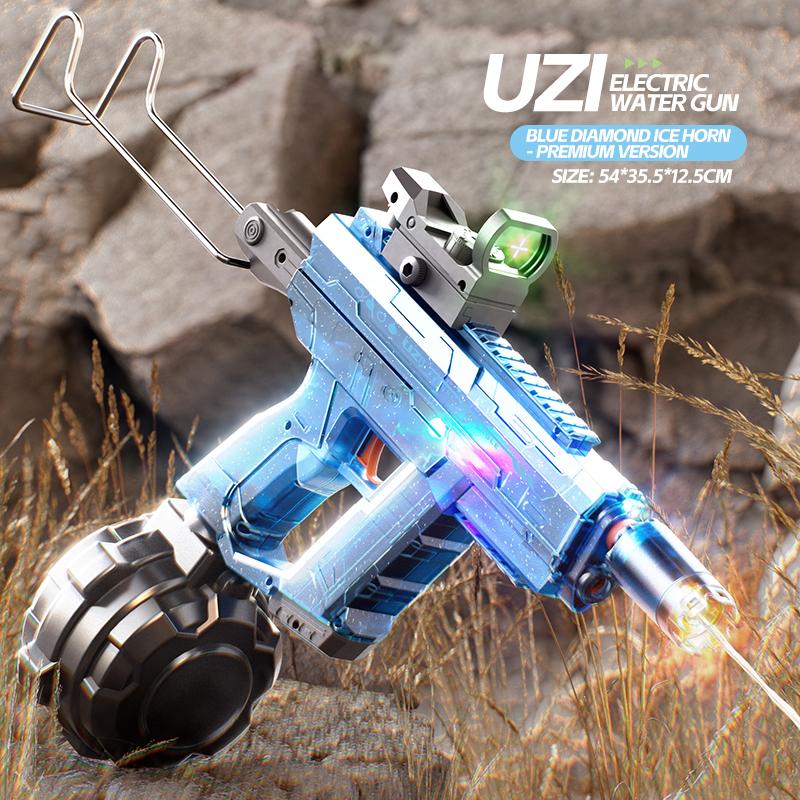 Electric Water Gun With light Sprays Flame Effect Continuously UZI Water Gun Toy Swimming Pool Play Water Adult Shots Games Toy