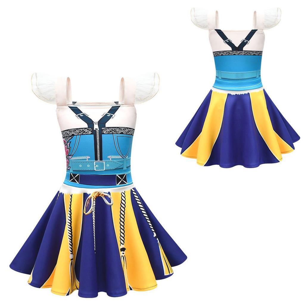 Children's Fashion Printed Denim Top And Short Skirt Set