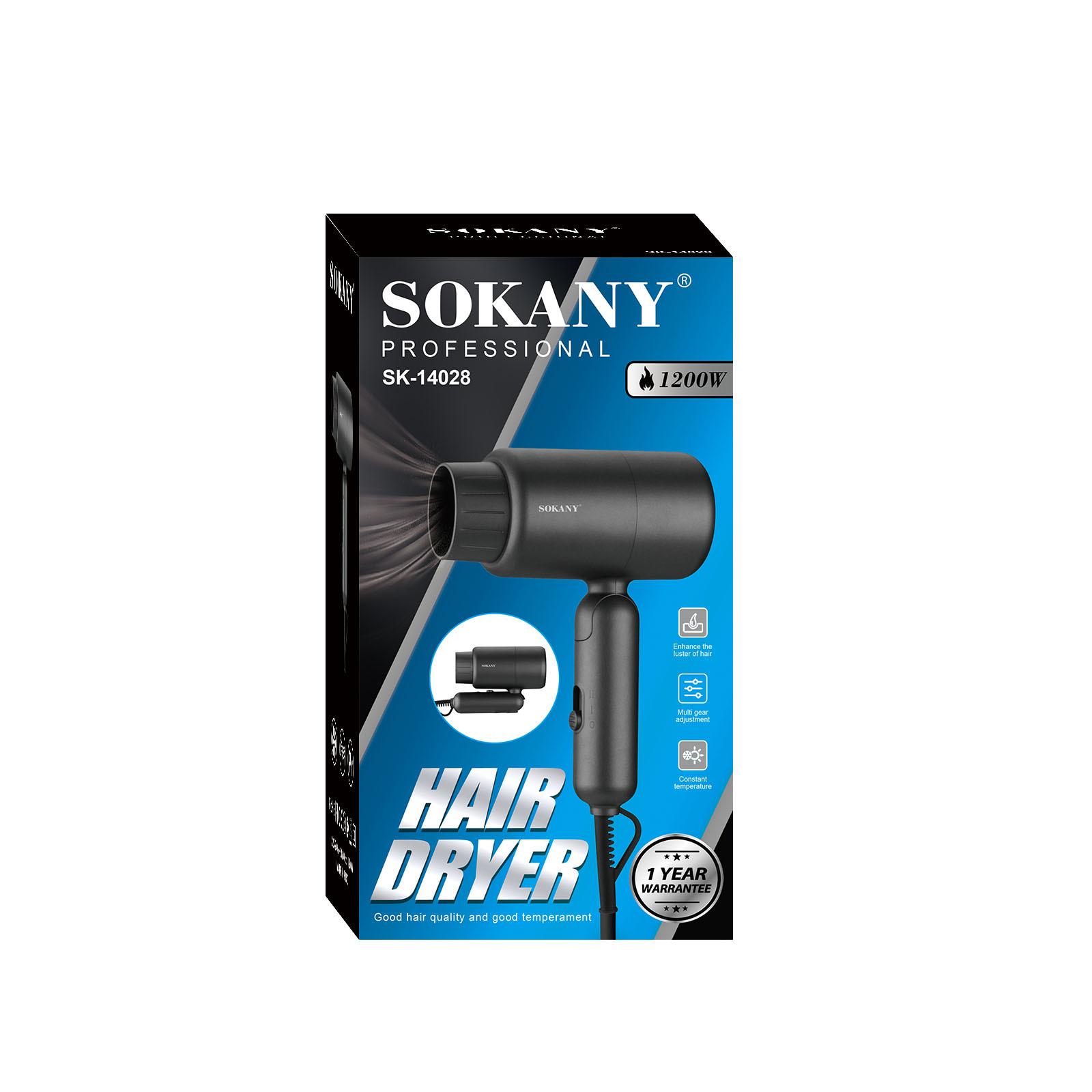 SOKANY14028 1200W Electric Foldable Portable Hair Dryer with Negative Ion for Household & Hair Salon Use General&Standard чёрный