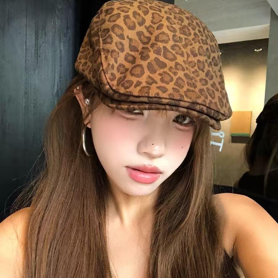Fashion Leopard Print Beret Women Autumn Winter Thick Warm Hats Trend Hip Hop Women's Hat Vintage Berets Male