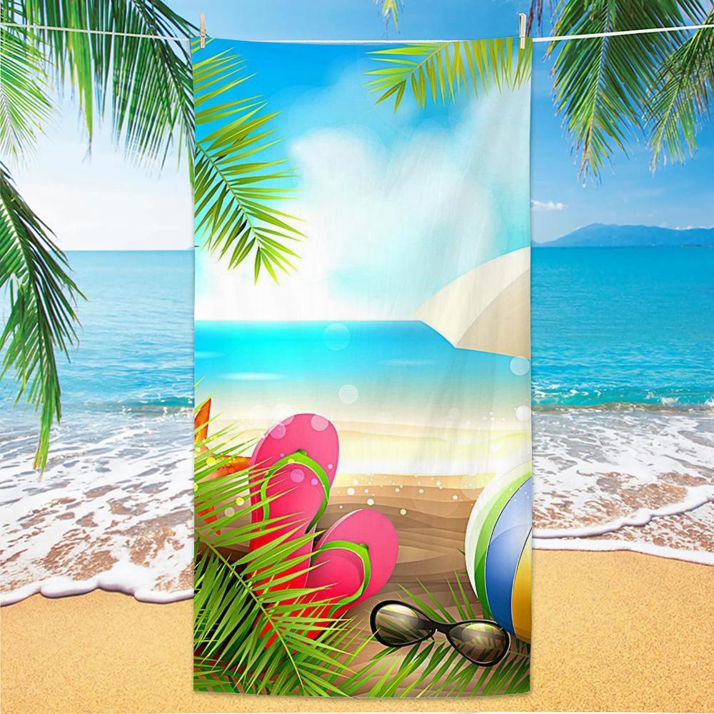 

Beach Pattern Beach Towel, Digital Printing Thin Quick-Dry Anti-Sand Microfiber Lightweight for Swim, Yoga, Travel, Gym, Gift W40*H60(CM)