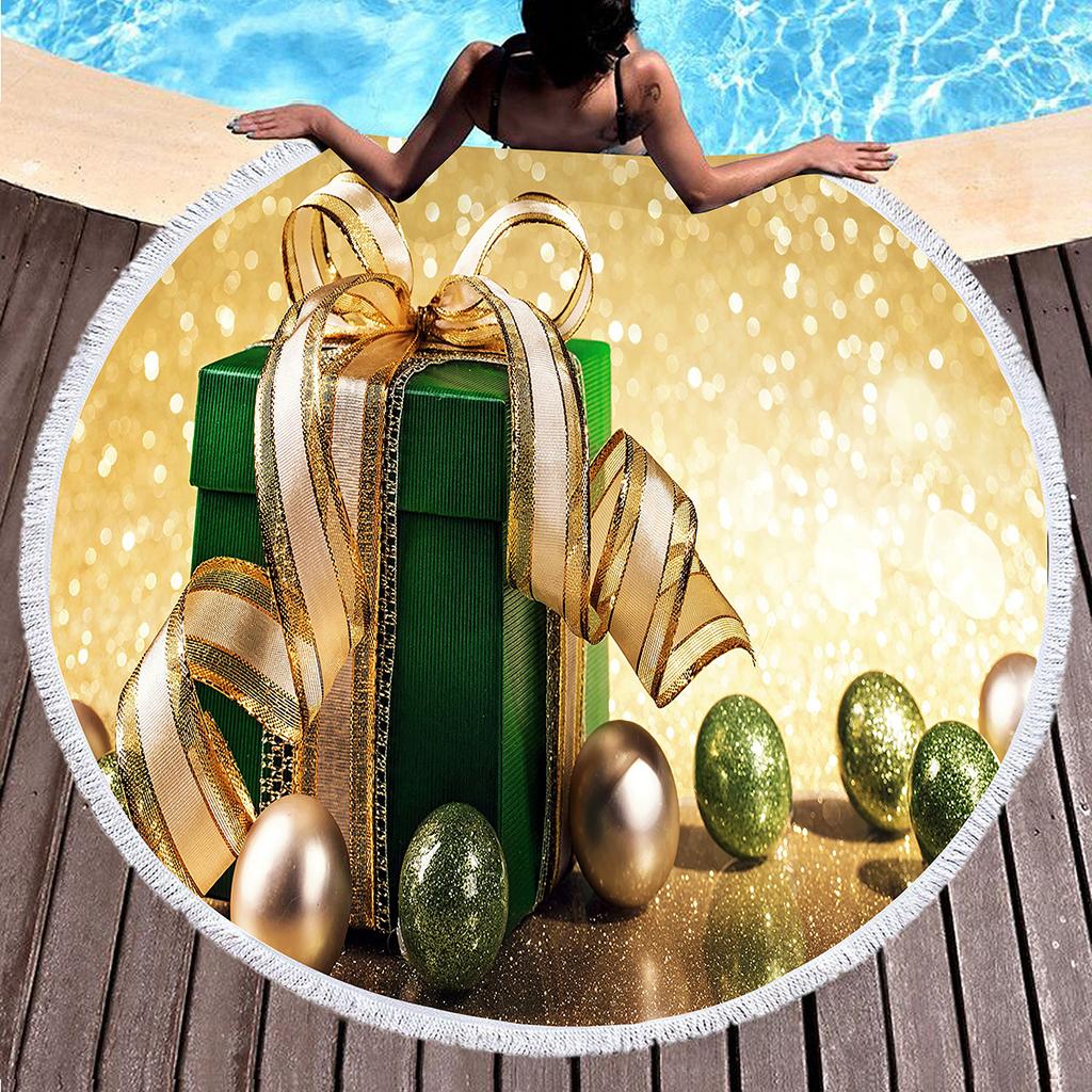 Gift Box Round Beach Towel, Superfine Polyester Sand Resistant Beach Blanket, Absorbent Quick Dry Portable Pool Towel Picnic Mat