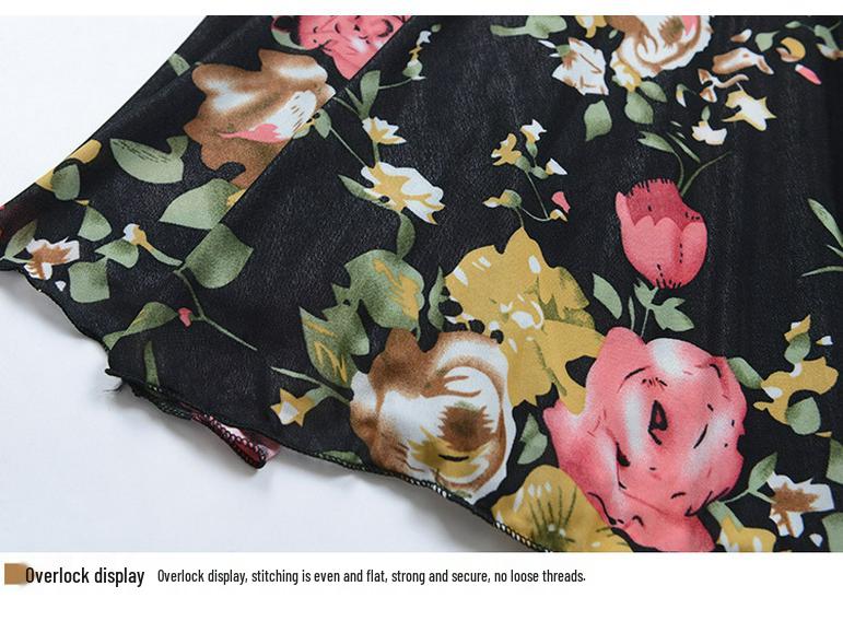 Floral Ice Silk Summer Midi Skirt with Elastic Waist for Middle-Aged & Elderly Women