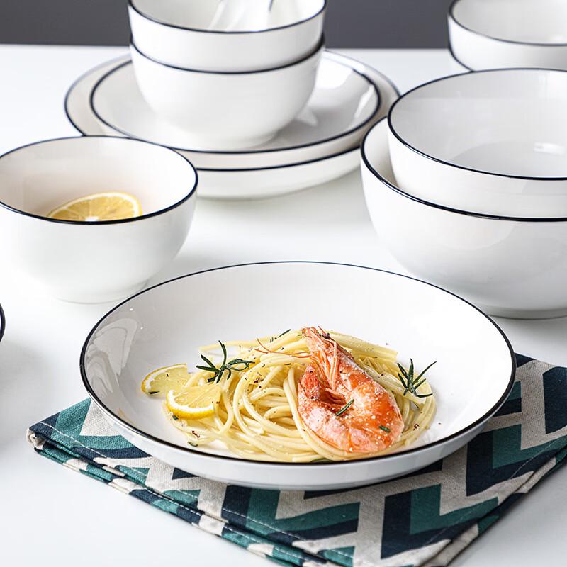 European Style 22-Piece Black Line Bone China Dinnerware Set