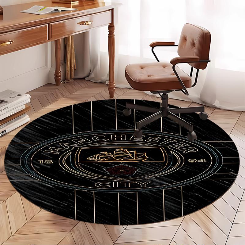 Manchester City FC Pattern Round Rug, Indoor/Outdoor Mat, for Picnic, Gameroom, Bedroom, Office, Living Room, Home Decor Carpet, Birthday Gift