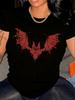 Red Bat Gothic Print Black Casual T-shirt