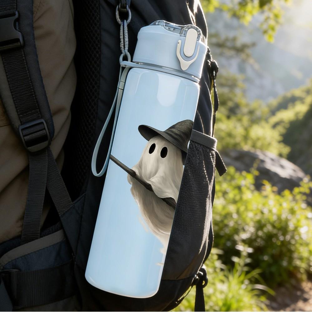 1PC Flying Witch Broom Halloween Pattern 750ml Color Plastic Sports Water Bottle Leakproof Flip Straw Lid Suitable for Sports Office Home Use