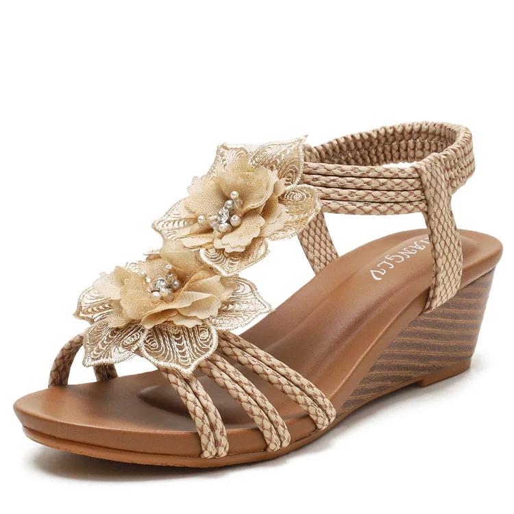Women's Shoes 2026 Fashion Summer Retro Flower Sandals Large Size Women's Shoes Beach Shoes