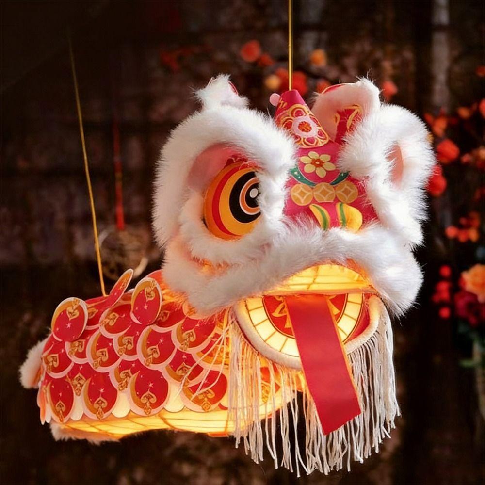 DIY Material Package New Year Lion Dance Lantern Waterproof with Tassel Handmade Lantern Festival Atmosphere Hanging Ornament