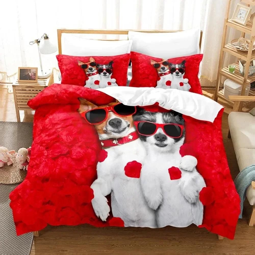 Dog Duvet Cover Cute Dogs Bedding Set Cartoon Puppy Pattern Duvet Cover Set 3D Print Dogs Pattern For Kids Adults