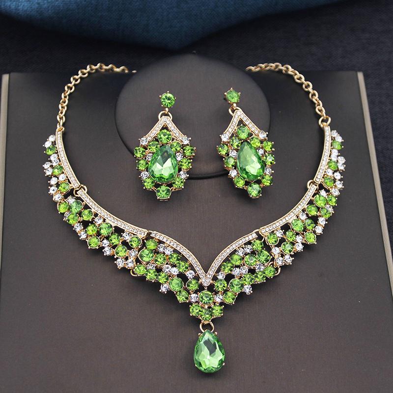 Wspaniałe Królewsko Niebieskie Kryształowe Zestawy Biżuterii Ślubnej Kolorowe Tiary Kolczyki Naszyjniki Zestaw dla Kobiet Suknia Ślubna Korona Zestaw Biżuterii