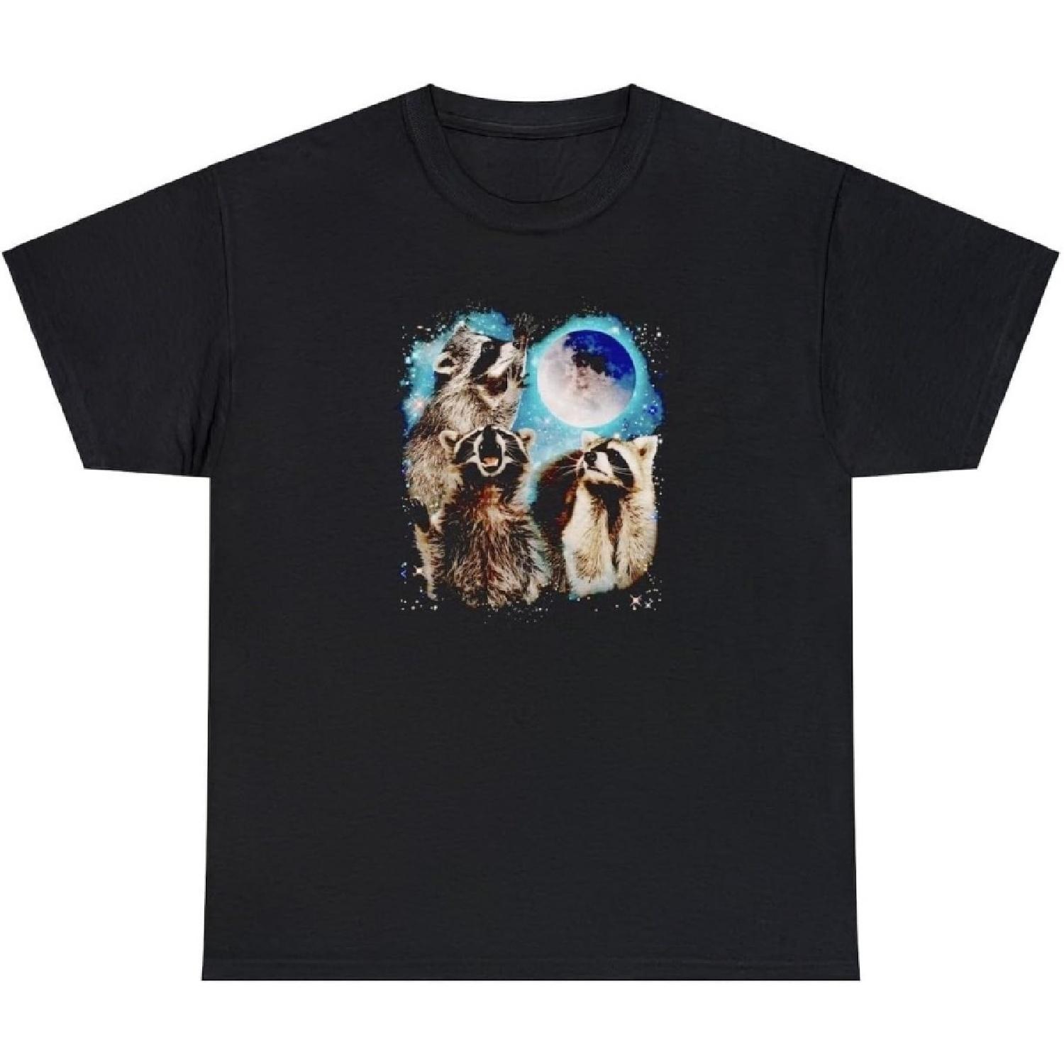 Three Raccoons Howling at The Moon T Shirt Funny Racoon Lover Meme Humor Tee S