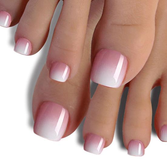 120Pcs French Tip Press On Toenails for Women, Short Square Stick-on Gel Fake Nails, Reusable Removable Glue On False Toe Nails