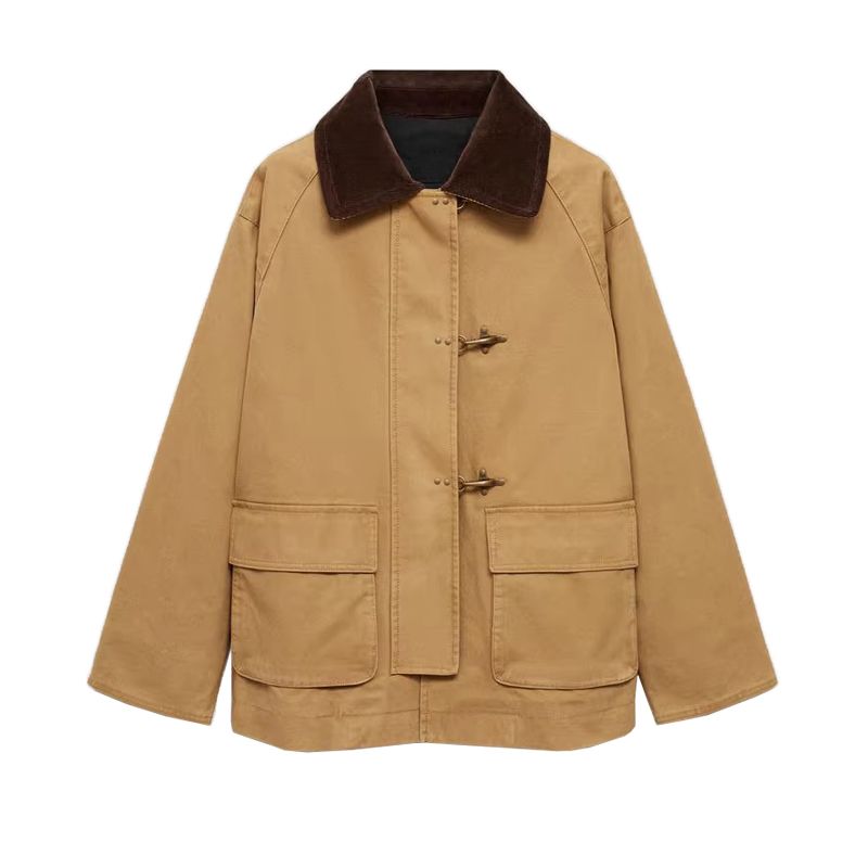 

Fall and Winter New Women s Clothing French Lapel Long Sleeves Single-Breasted Pocket Decoration Cotton Jacket Outwear 77044760 Medium Brown L