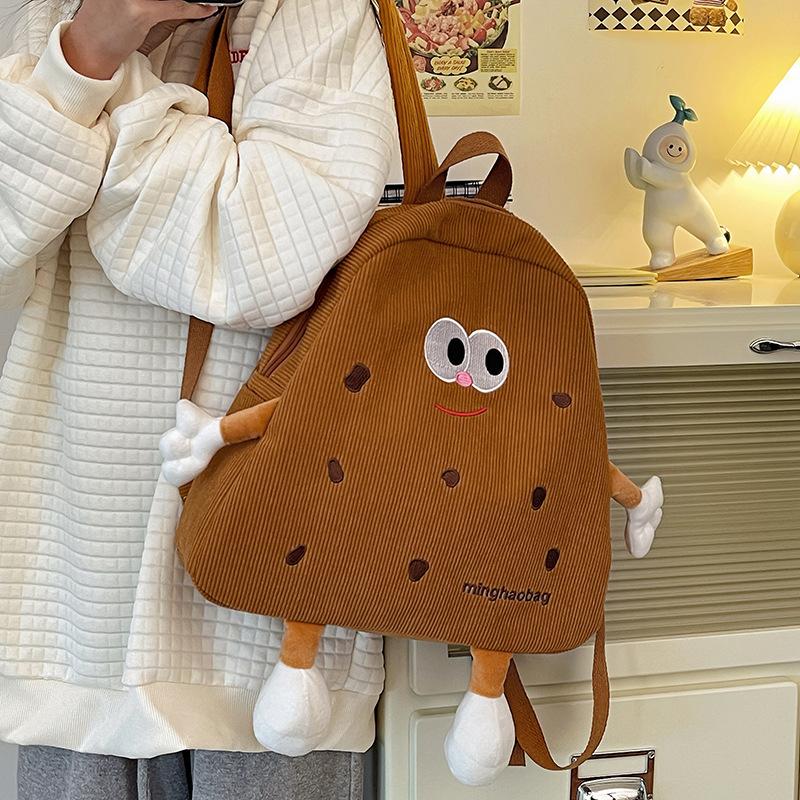 

Cookies Small Schoolbag for Women with Ugly Cute Corduroy Niche Cartoon Plush Cute Backpack College Student Backpack